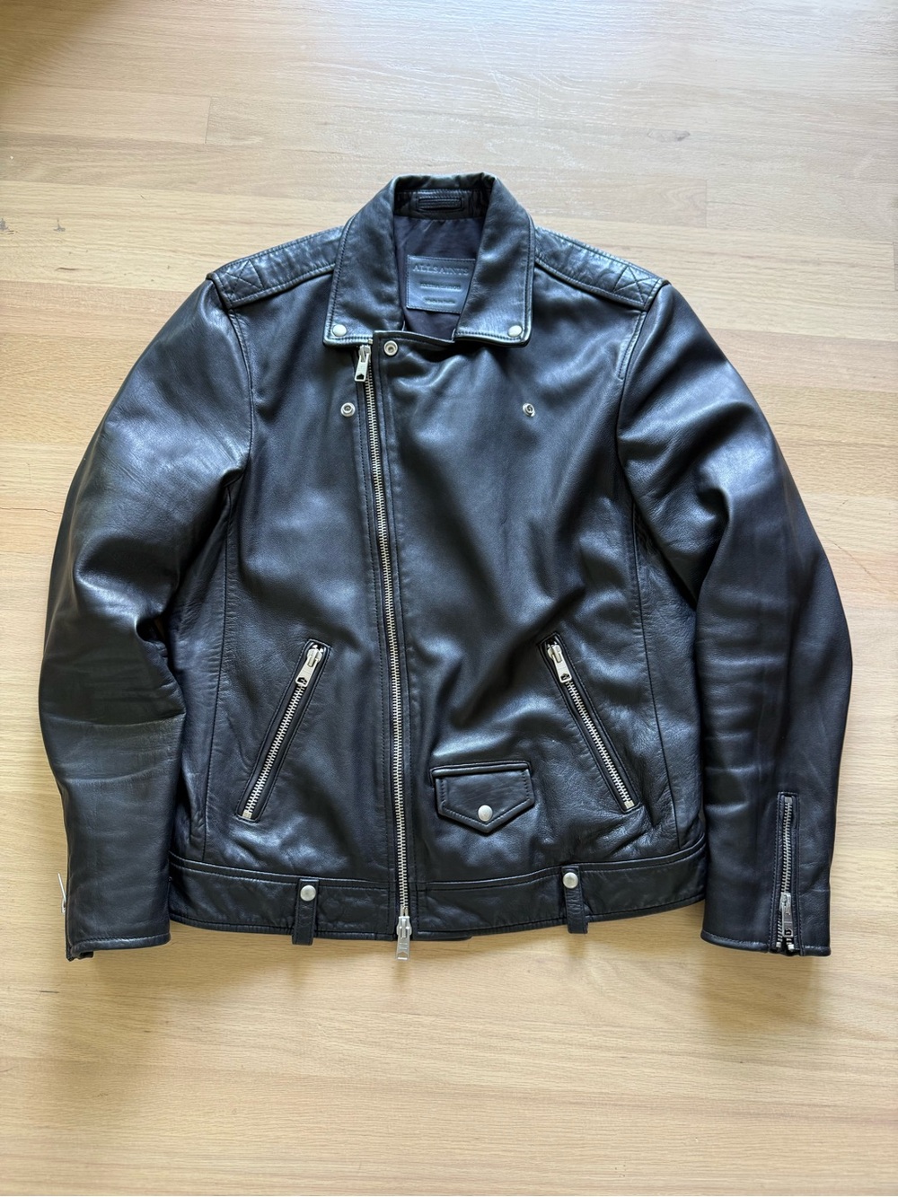 All Saints Milo Men’s Black Leather Biker Jacket - Classic Moto Style